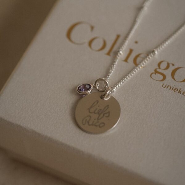 Ketting zilver handschrift geboortesteen