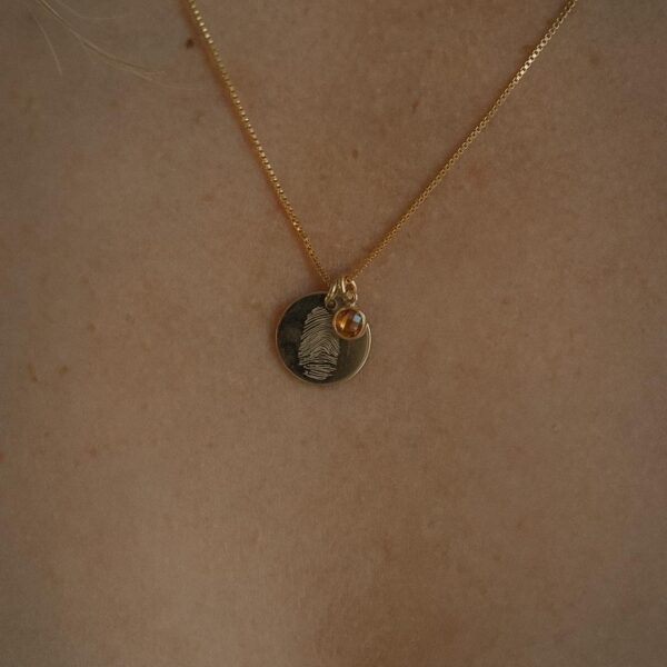 Gouden ketting geboortesteen en hanger - vingerafdruk